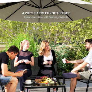 4 Pieces Patio Furniture Set with 2 Stackable Chairs and Loveseat, Outdoor Conversation Set with Glass Coffee Table, Mesh Fabric, Steel Frame for Backyard, Garden, Black