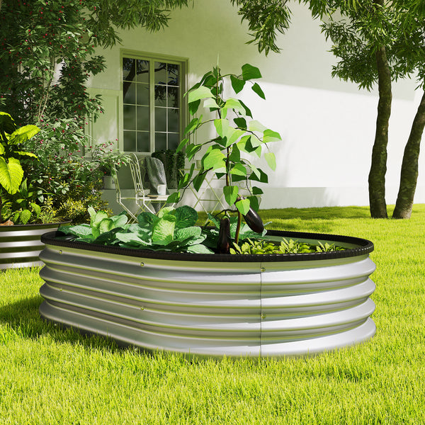 2Pcs Galvanized Raised Garden Bed, 4 x 3 x 1 ft Modular Metal Garden Beds with Rubber Strip Edging, Oval Outdoor Planter Box for Vegetables, Flowers, Herbs, Silver