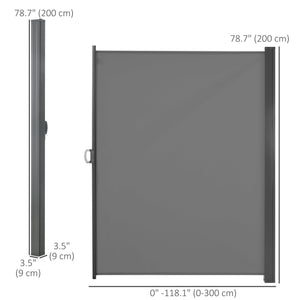 118" x 79" Retractable Side Awning Patio Outdoor Folding Privacy Screen with Resistance to UV Rays & Wind, Light Grey