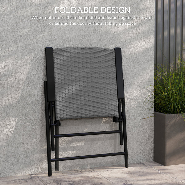 Folding Garden Chairs Set of 2, PE Rattan Garden Dining Chairs with Armrests, High Back and Steel Frame, Weather Resistant Outdoor Dining Furniture for Patio, Balcony, Grey