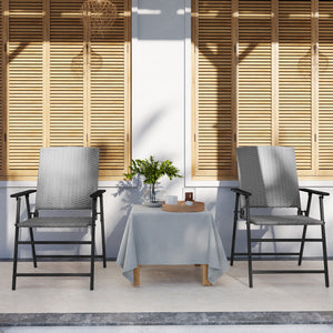 Folding Garden Chairs Set of 2, PE Rattan Garden Dining Chairs with Armrests, High Back and Steel Frame, Weather Resistant Outdoor Dining Furniture for Patio, Balcony, Grey