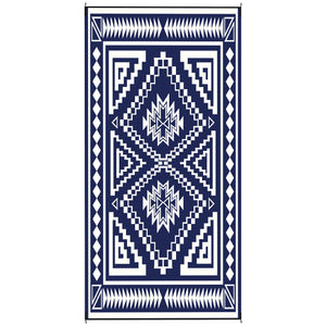 Outsunny Reversible Outdoor Rug, 9' x 18' Waterproof Plastic Straw Floor Mat, Portable RV Camping Carpet, Large Floor Mat for Backyard, Deck, Picnic, Beach, Blue & White Square Patchwork