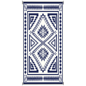 Outsunny Reversible Outdoor Rug, 9' x 18' Waterproof Plastic Straw Floor Mat, Portable RV Camping Carpet, Large Floor Mat for Backyard, Deck, Picnic, Beach, Blue & White Square Patchwork