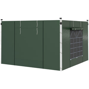 Gazebo Side Panels with Windows and Doors, for 3x3(m) or 3x6m Pop Up Gazebo, 2 Pack Sides Replacement, Green