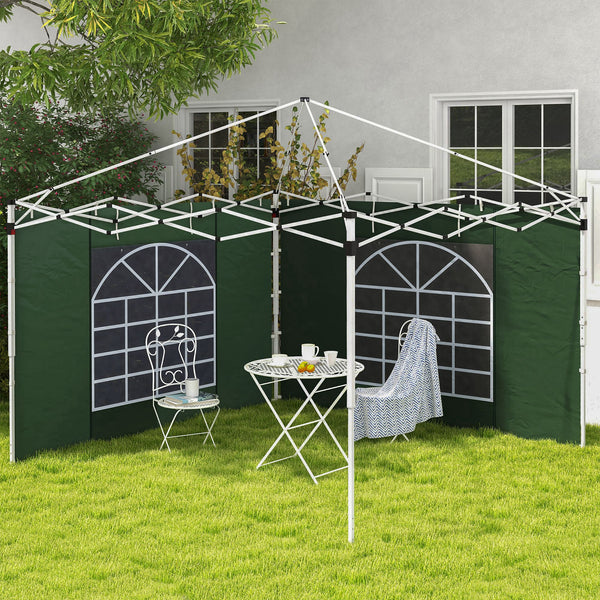 Gazebo Side Panels with Windows and Doors, for 3x3(m) or 3x6m Pop Up Gazebo, 2 Pack Sides Replacement, Green