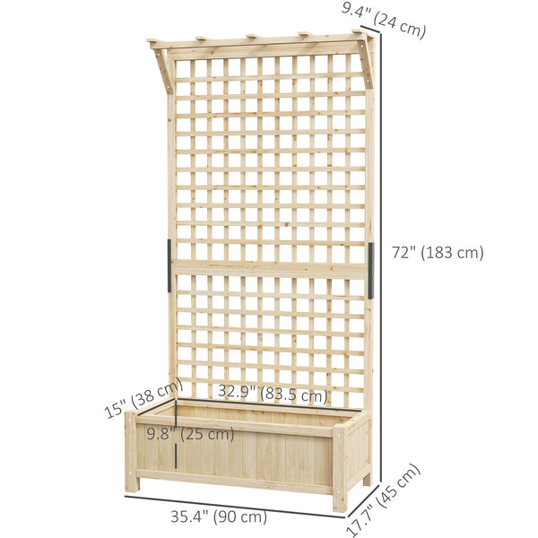 Raised Garden Bed, Wood Planter with Trellis for Vine Climbing, Privacy Screen Planter Box to Grow Vegetables, Herbs, and Flowers for Backyard, Patio, Deck, Natural Wood