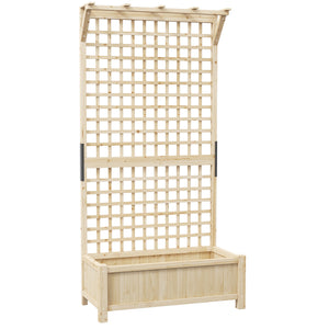 Wood Planter with Trellis for Climbing Plants, Raised Bed, Planter Box with Drainage Holes to Grow Vegetables, Herbs and Flowers for Garden, Patio, Yard, Natural Wood Finish