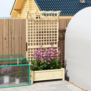 Wood Planter with Trellis for Climbing Plants, Raised Bed, Planter Box with Drainage Holes to Grow Vegetables, Herbs and Flowers for Garden, Patio, Yard, Natural Wood Finish