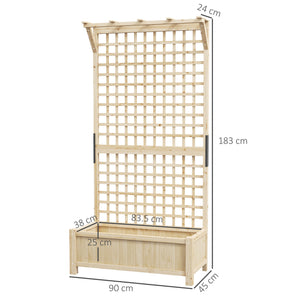 Wood Planter with Trellis for Climbing Plants, Raised Bed, Planter Box with Drainage Holes to Grow Vegetables, Herbs and Flowers for Garden, Patio, Yard, Natural Wood Finish