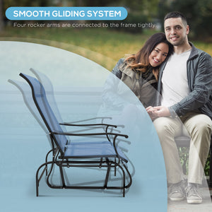 3PCs Glider Rocking Chairs with Table, Outdoor Gliders with Steel Frame, Mesh Seat, Tempered Glass Table Top for Patio, Garden, Backyard, Deck, Porch, Light Blue