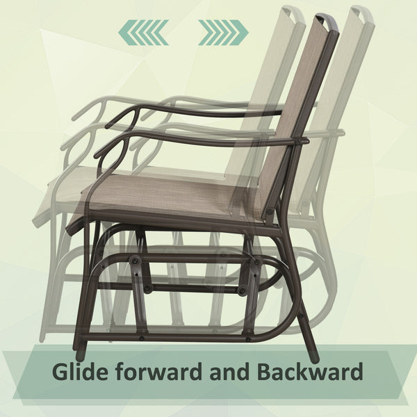 3 Piece Outdoor Glider Chair with Coffee Table Bistro Set, 2 Patio Rocking Swing Chairs with Breathable Sling Fabric, Glass Tabletop, for Backyard, Garden and Porch, Mixed Brown