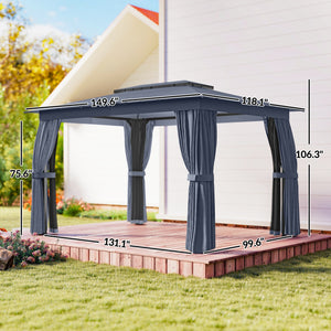 10' x 12' Outdoor Patio Gazebo, Soft Top Gazebo Canopy Shelter with Double Roof, Curtains, Netting, Steel Frame, UPF30+ Protection, Ceiling Hooks for Lawn, Backyard, Deck, Blue