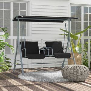 2 Person Porch Swing, Patio Swing Chair with Adjustable Canopy, Table and Storage bag for Outdoor, Garden, Backyard, Poolside, Black