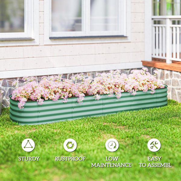 8' x 2' x 1' Galvanized Raised Garden Bed Kit, Outdoor Metal Elevated Planter Box with Safety Edging, Easy DIY Stock Tank for Growing Flowers, Herbs & Vegetables, Green