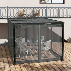 3 x 4 m Pergola with Retractable Roof Canopy and Netting Sidewalls, Aluminium Frame Garden Gazebo Outdoor Sun Shade Shelter for Grill, Patio, Deck, Dark Grey