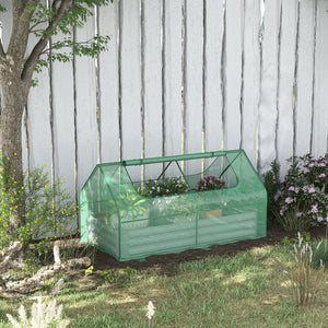 Raised Garden Bed with Greenhouse, Steel Planter Box with Plastic Cover, Roll Up Window, Dual Use for Flowers, Vegetables, Fruits and Herbs, 185L x 95W x 92H cm, Green