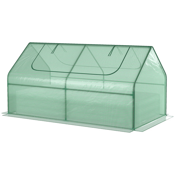 Raised Garden Bed with Greenhouse, Steel Planter Box with Plastic Cover, Roll Up Window, Dual Use for Flowers, Vegetables, Fruits and Herbs, 185L x 95W x 92H cm, Green