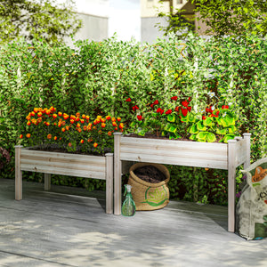 2 Tiers Raised Garden Bed, Wooden Elevated Planter Box with Legs Gardening Planting Bed with 2 Compartments for Flower Vegetable Herb Grow, Natural