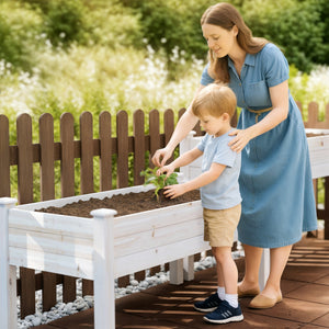 2 Tiers Raised Garden Bed, Wooden Elevated Planter Box with Legs Gardening Planting Bed with 2 Compartments for Flower Vegetable Herb Grow, Natural
