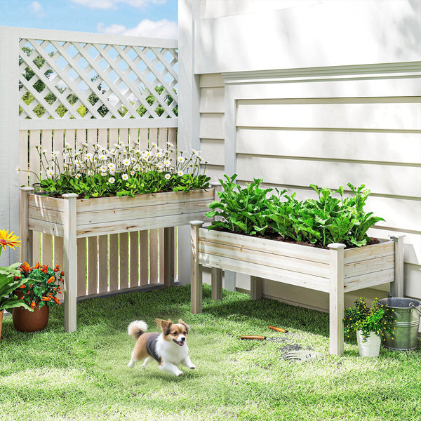 2 Tiers Raised Garden Bed, Wooden Elevated Planter Box with Legs Gardening Planting Bed with 2 Compartments for Flower Vegetable Herb Grow, Natural