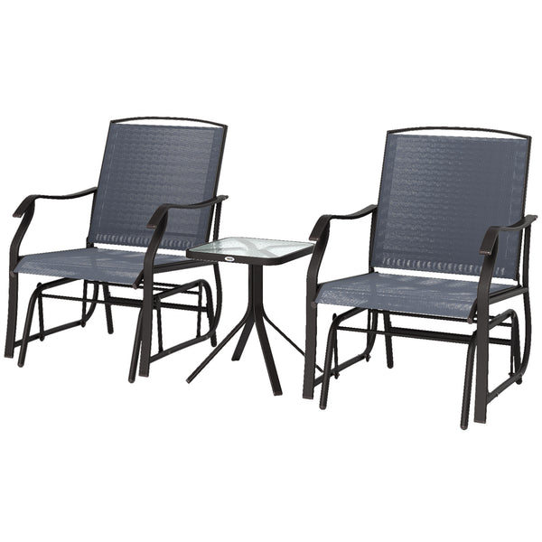 Glider Rocking Chair & Table Set 2 Single Seaters Rocker Garden Swing Chair Patio Furniture Bistro Set Grey