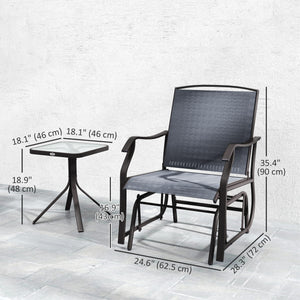 3 Piece Patio Glider Set, Outdoor Gliders with Glass Top Table, Breathable Mesh Seat, or Garden, Country Yard, Porch, Grey