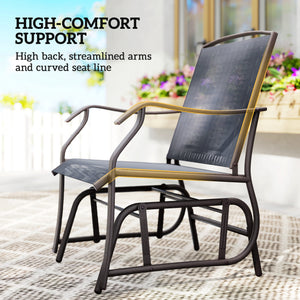 3 Piece Patio Glider Set, Outdoor Gliders with Glass Top Table, Breathable Mesh Seat, or Garden, Country Yard, Porch, Grey