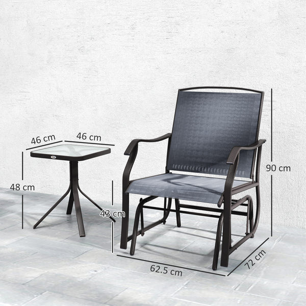 Glider Rocking Chair & Table Set 2 Single Seaters Rocker Garden Swing Chair Patio Furniture Bistro Set Grey