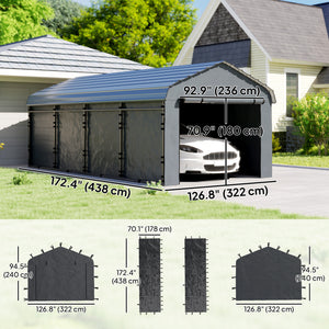 Carport Replacement Canopy Cover Sidewalls for 10' x 15' Carport, UPF50+ Waterproof PE Garage Car Tent Shelter Tarp with Roll up Door, Sidewall ONLY, Dark Grey