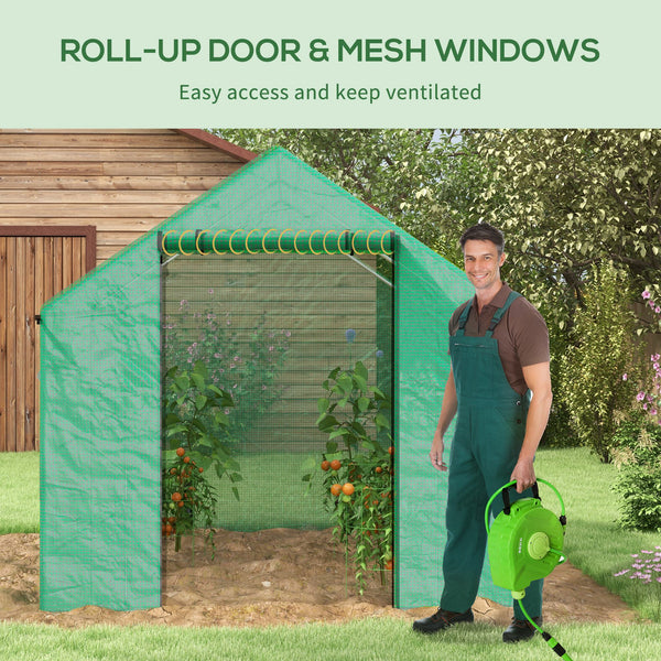 6.6' x 10' x 6.6' Tunnel Greenhouse with Roll-up Door and Mesh Windows, Walk-in Green House with PE Cover and Steel Frame, Garden Plants Growing Warm House Tent, Green