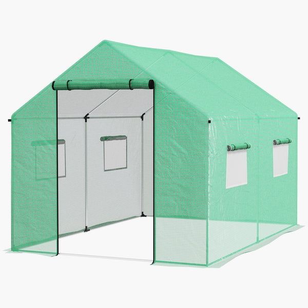 6.6' x 10' x 6.6' Tunnel Greenhouse with Roll-up Door and Mesh Windows, Walk-in Green House with PE Cover and Steel Frame, Garden Plants Growing Warm House Tent, Green