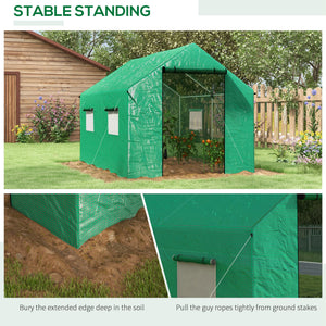 6.6' x 10' x 6.6' Tunnel Greenhouse with Roll-up Door and Mesh Windows, Walk-in Green House with PE Cover and Steel Frame, Garden Plants Growing Warm House Tent, Green