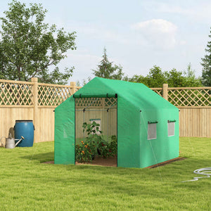 6.6' x 10' x 6.6' Tunnel Greenhouse with Roll-up Door and Mesh Windows, Walk-in Green House with PE Cover and Steel Frame, Garden Plants Growing Warm House Tent, Green