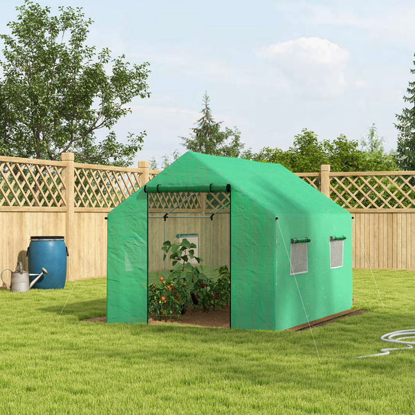 6.6' x 10' x 6.6' Tunnel Greenhouse with Roll-up Door and Mesh Windows, Walk-in Green House with PE Cover and Steel Frame, Garden Plants Growing Warm House Tent, Green