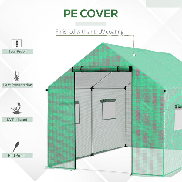 6.6' x 10' x 6.6' Tunnel Greenhouse with Roll-up Door and Mesh Windows, Walk-in Green House with PE Cover and Steel Frame, Garden Plants Growing Warm House Tent, Green