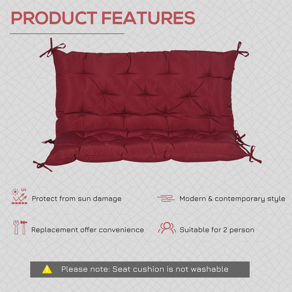 Porch Swing Cushion Garden Bench Cushion with Backrest, Non-Slip 2-Seater Thick Pad, Swing Chair Mat Replacement for Indoor and Outdoor, 39.4" x 38.6", Wine Red
