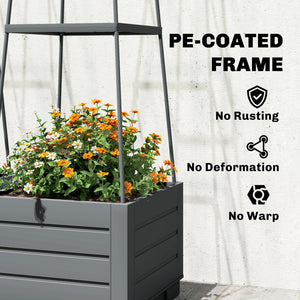 2 Pack Raised Garden Bed with Trellis, Plastic Outdoor Planter Box with Removable Drainage Tray, Tomato Cage for Climbing Plants, Vegetables, Flowers, 28 x 28 x 140 cm