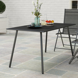 Garden Table for 6 Person, Rectangle Outdoor Table with Easy Clean Slat Top, Rust Resistant Steel Frame, for Deck, Balcony, 150 x 80 x 74 cm, Black