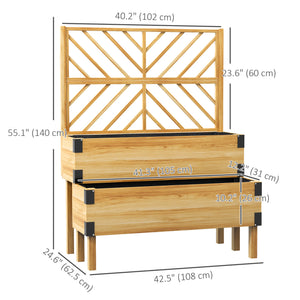 Raised Garden Bed with Trellis, 2 Tier Wooden Elevated Planter Box with Legs and Metal Corners for Vegetables, Flowers, Herbs, Natural
