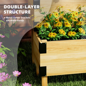 Raised Garden Bed with Trellis, 2 Tier Wooden Elevated Planter Box with Legs and Metal Corners for Vegetables, Flowers, Herbs, Natural