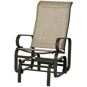 Patio Glider with Breathable Mesh Fabric, Outdoor Glider Chair, Garden Rocking Gliding Seat for Patio, Yard, Porch, Brown Flaxen