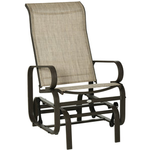 Patio Glider with Breathable Mesh Fabric, Outdoor Glider Chair, Garden Rocking Gliding Seat for Patio, Yard, Porch, Brown Flaxen