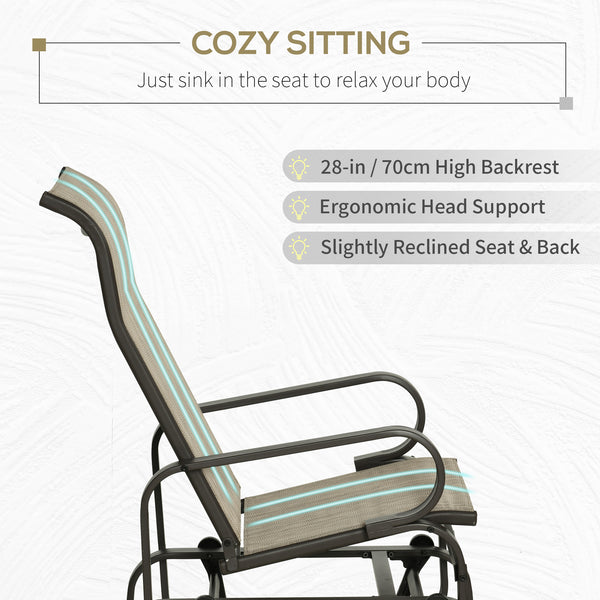 Patio Glider with Breathable Mesh Fabric, Outdoor Glider Chair, Garden Rocking Gliding Seat for Patio, Yard, Porch, Brown Flaxen
