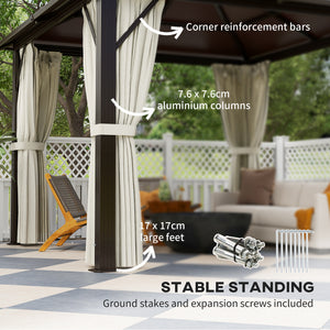 3 x 3(m) Hardtop Gazebo Canopy with UPF30+ Double Polycarbonate Roof, Aluminium Frame Garden Gazebo Permanent Pavilion with Mosquito Netting and Curtains for Patio, Deck, Beige