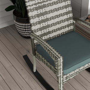 PE Rattan Garden Rocking Chair, Outdoor Rocking with Cushion, 160 KG Capacity Wicker Garden Armchair Rocker with Metal Frame for Patio, Porch, Balcony, Light Grey