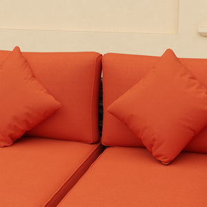 8 Pieces PE Rattan Corner Sofa Set, Outdoor Garden Furniture Set, Patio Wicker Sofa Seater w/ Cushion, Washable Cushion Cover & Tempered Glass Table, Orange