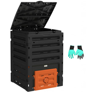 Compost Bin, 120 Gallon (450L) Garden Composter with Gloves, 80 Vents and 2 Sliding Doors, Lightweight & Solid, Fast Creation of Fertile Soil, Orange