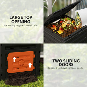 Compost Bin, 120 Gallon (450L) Garden Composter with Gloves, 80 Vents and 2 Sliding Doors, Lightweight & Solid, Fast Creation of Fertile Soil, Orange