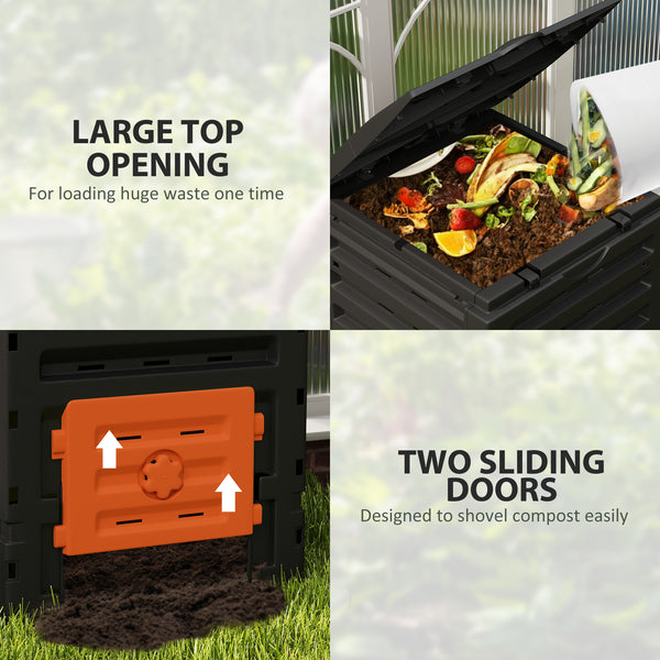 Compost Bin, 120 Gallon (450L) Garden Composter with Gloves, 80 Vents and 2 Sliding Doors, Lightweight & Solid, Fast Creation of Fertile Soil, Orange
