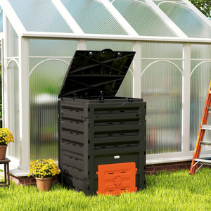 Compost Bin, 120 Gallon (450L) Garden Composter with Gloves, 80 Vents and 2 Sliding Doors, Lightweight & Solid, Fast Creation of Fertile Soil, Orange